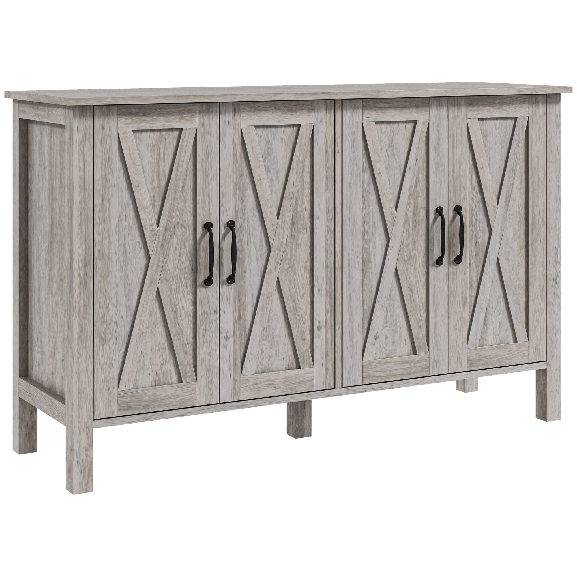 Homcom - Buffet Cabinet, 47" Sideboard with 4 Barn Doors and 2 Adjustable Shelves, Farmhouse Coffee Bar Cabinet - Gray