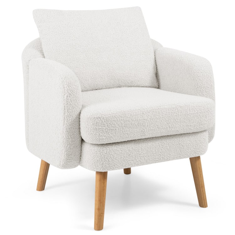 SlickBlue - Modern Sherpa Upholstered Accent Chair with Cushion for Bedroom or Office - White