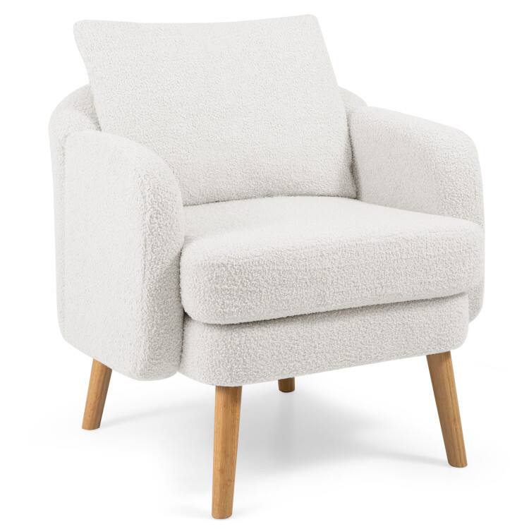 SlickBlue - Modern Sherpa Upholstered Accent Chair with Cushion for Bedroom or Office - White