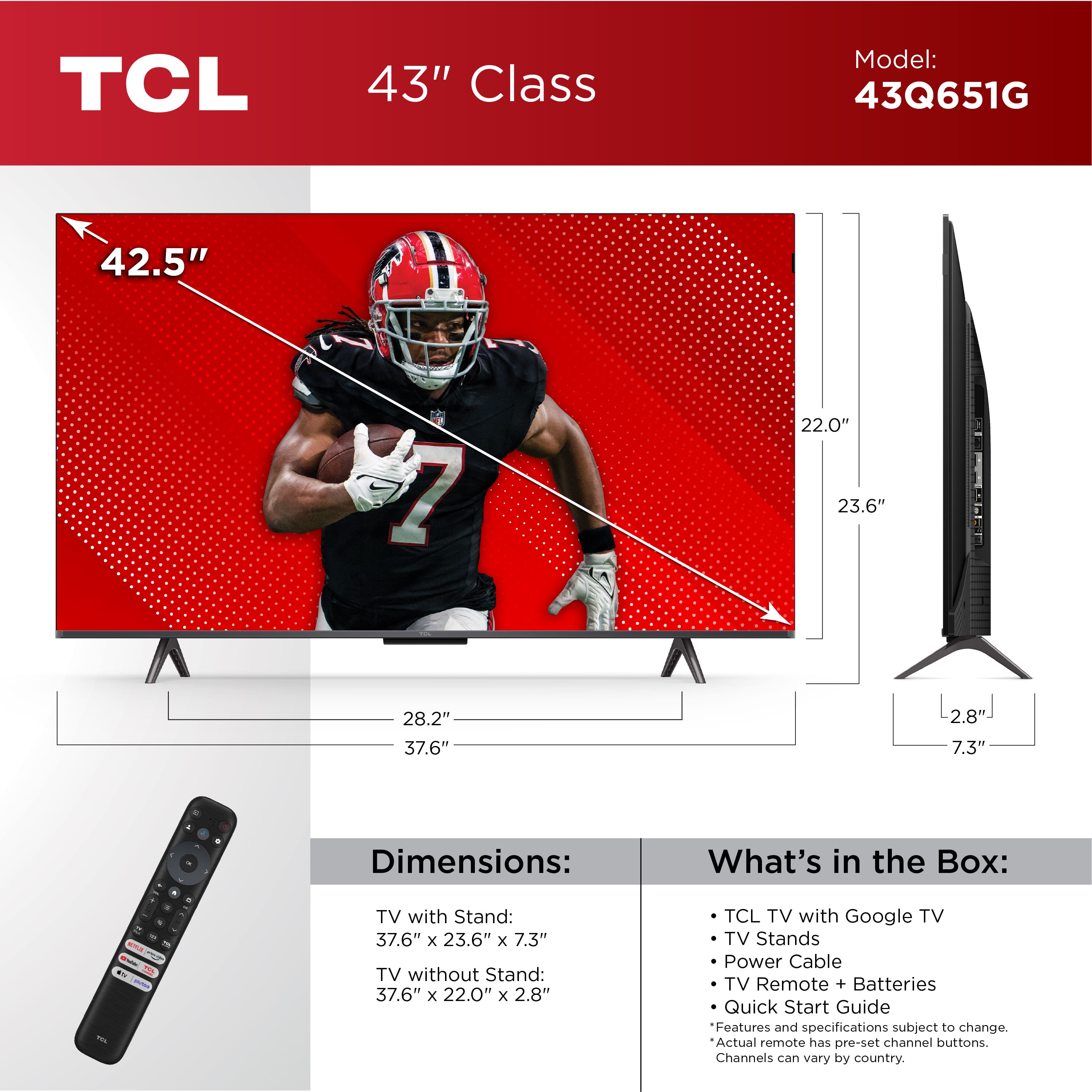 TCL 43" Class Q6Series 4K UHD HDR QLED Smart Google TV (2024) 43Q651G