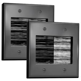 Fosmon - 2x 2 Gang Brush Wall Plate TV Wire Hider for Wall, Ethernet Wall Plate Cover, Cable Pass Through Wall Plate for Speaker - Black