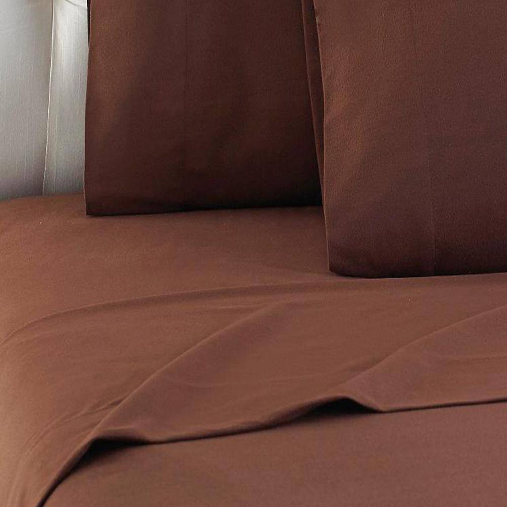 Alt View 1. Shavel Home Products - Shavel Micro Flannel High Quality Sheet Set - Twin Flat/Fitted Sheet 66x96"/75x39x14" Pillowcase 21x32" - Chocolate. - Chocolate.