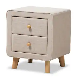 Baxton Studio - Jonesy Mid-Century Linen Upholstered 2-Drawer Nightstand - Beige