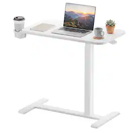 CloudRest Pro - Adjustable Height Standing Desk with Hidden Wheels Portable Rolling Laptop Desk 28 IN W Mobile Sit Stand Desk - White