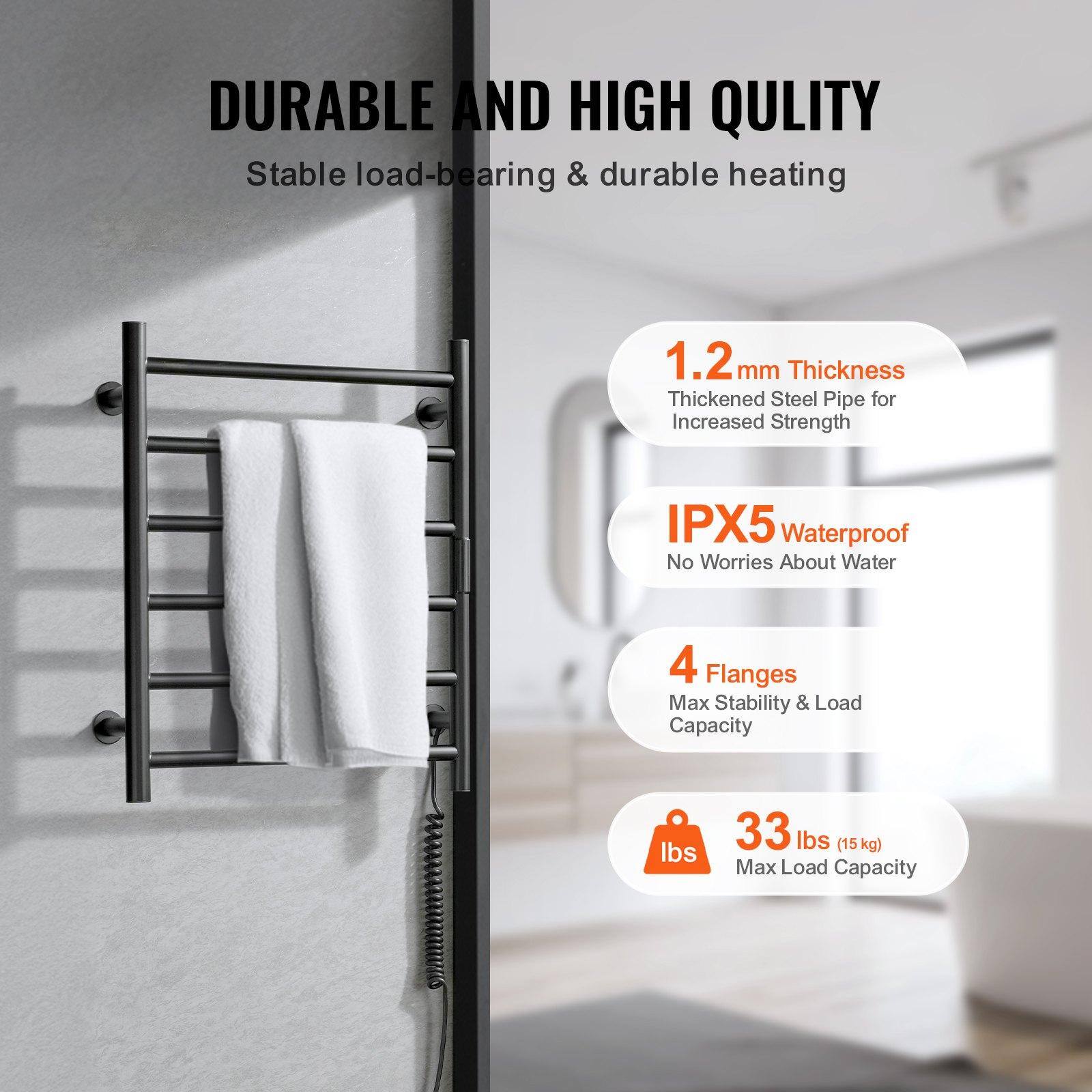 DURABLE AND HIGH QUALITY  
Stable load-bearing & durable heating  

1.2 mm Thickness  
Thickened Steel Pipe for Increased Strength  

IPX5 Waterproof  
No Worries About Water  

4 Flanges  
Max Stability & Load Capacity  

33 lbs (15 kg)  
Max Load Capacity