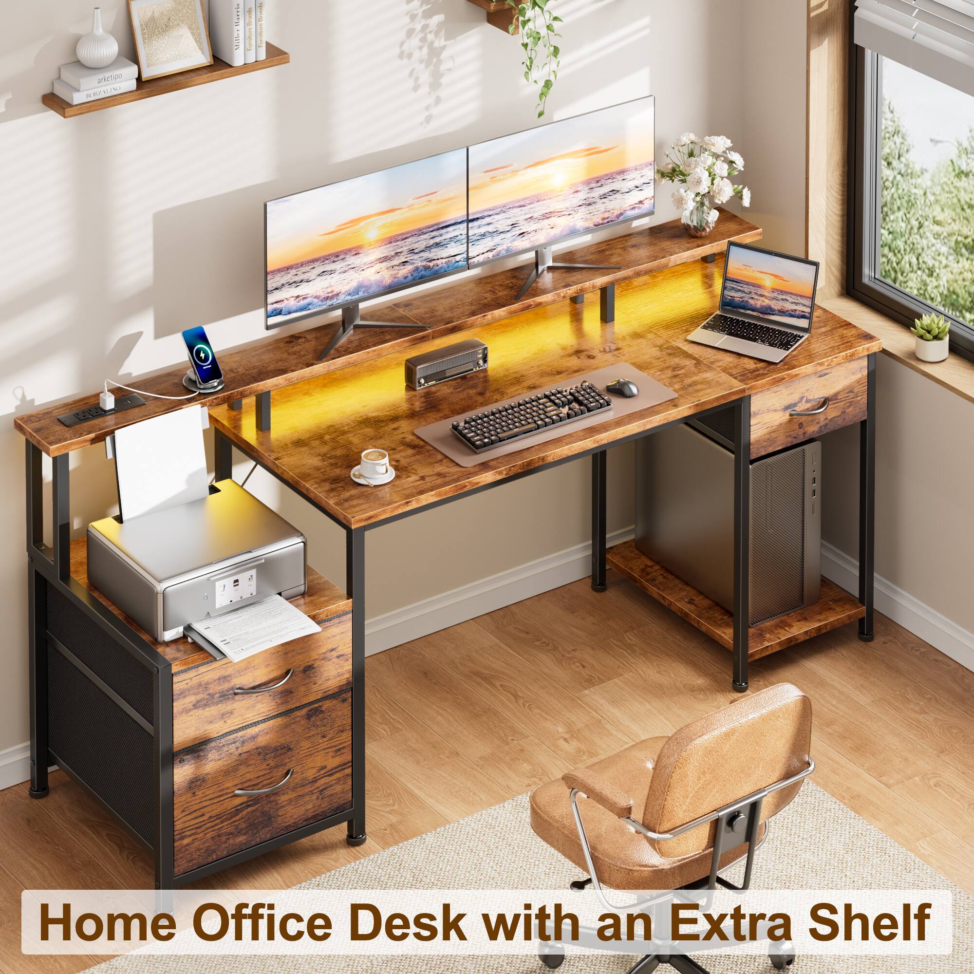 Home Office Desk with an Extra Shelf
