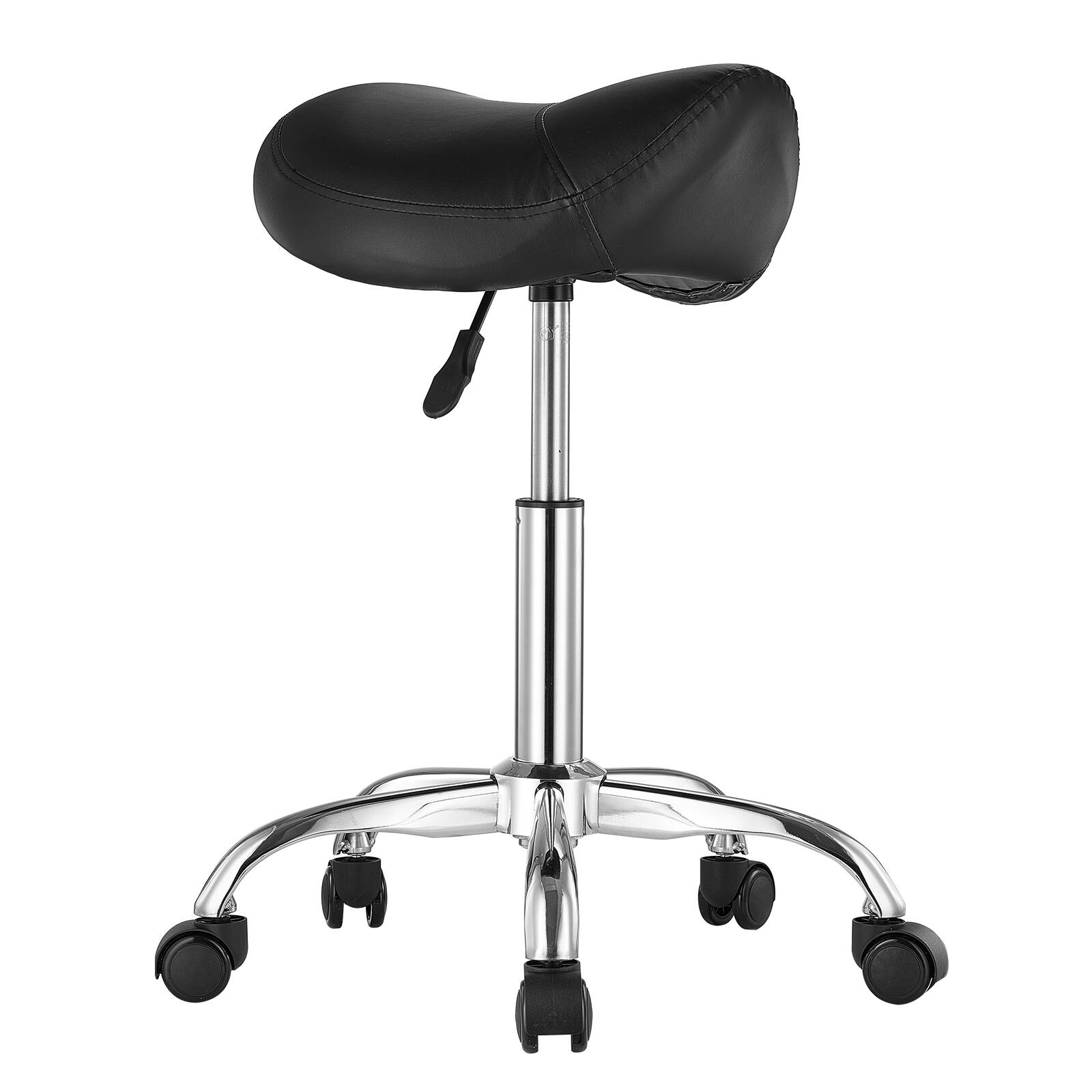 Alt View 5. VEVOR - Saddle Stool with Wheels, 450 LBS Weight Capacity Ergonomic Rolling Stool, Height Adjustable Thickened PU Leather - Black.