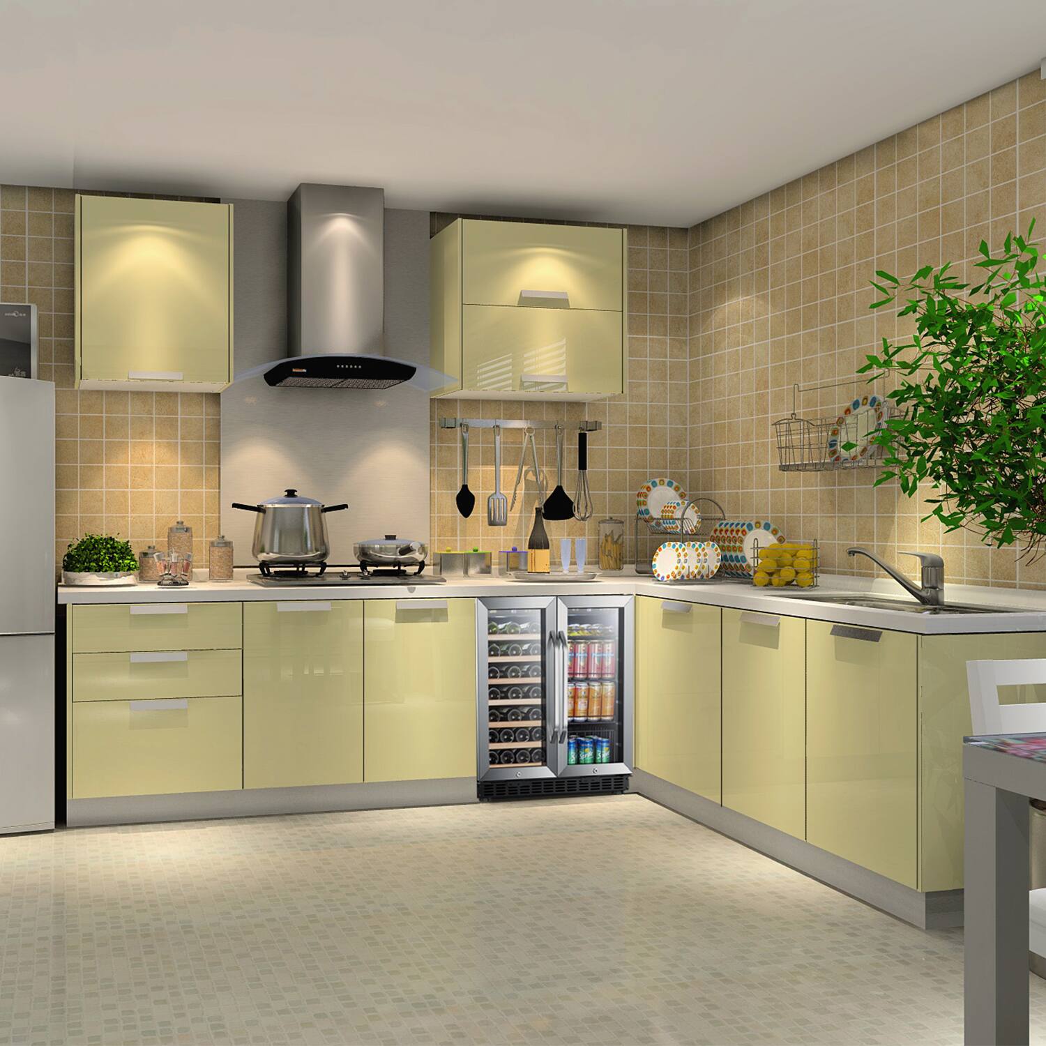 Angle. Lanbo - 30 Inch width 76 Can 31 bottle  Freestanding/Built-In Wine and Beverage Cooler with French Doors and 2 Independent Zones - Black.