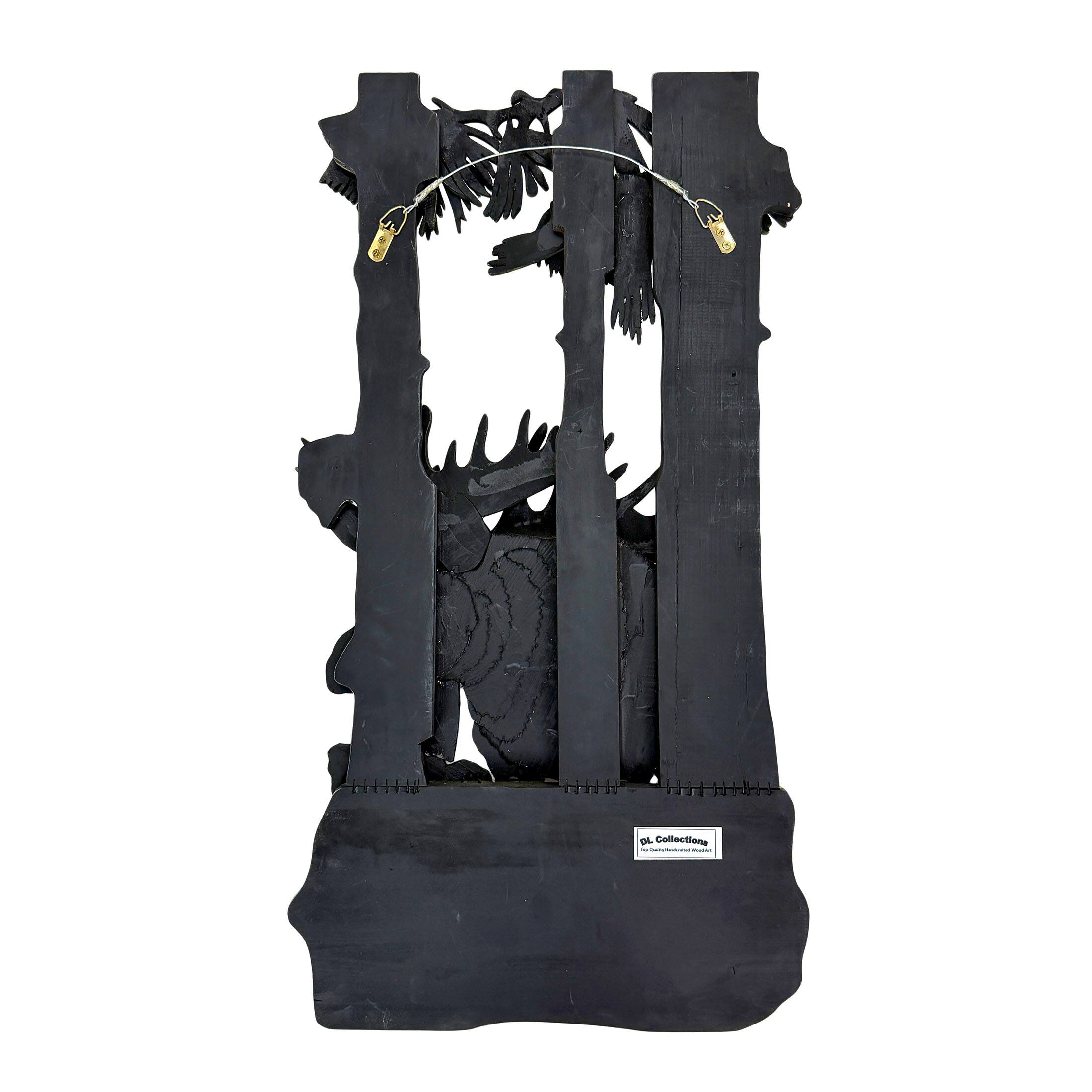 Alt View 9. Zeckos - 31x17 Intarsia Wood Moose Wall Sculpture Rustic Cabin Lodge Wildlife Decor - Brown.