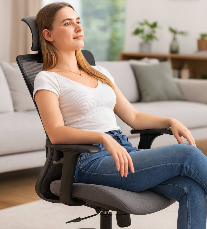 Alt View 2. HTUTWOO - High Back Mesh Office Chair, Adjustable Lumbar Support & Headrest, Breathable Mesh - Ergonomic,for Home Office, Study - Black.