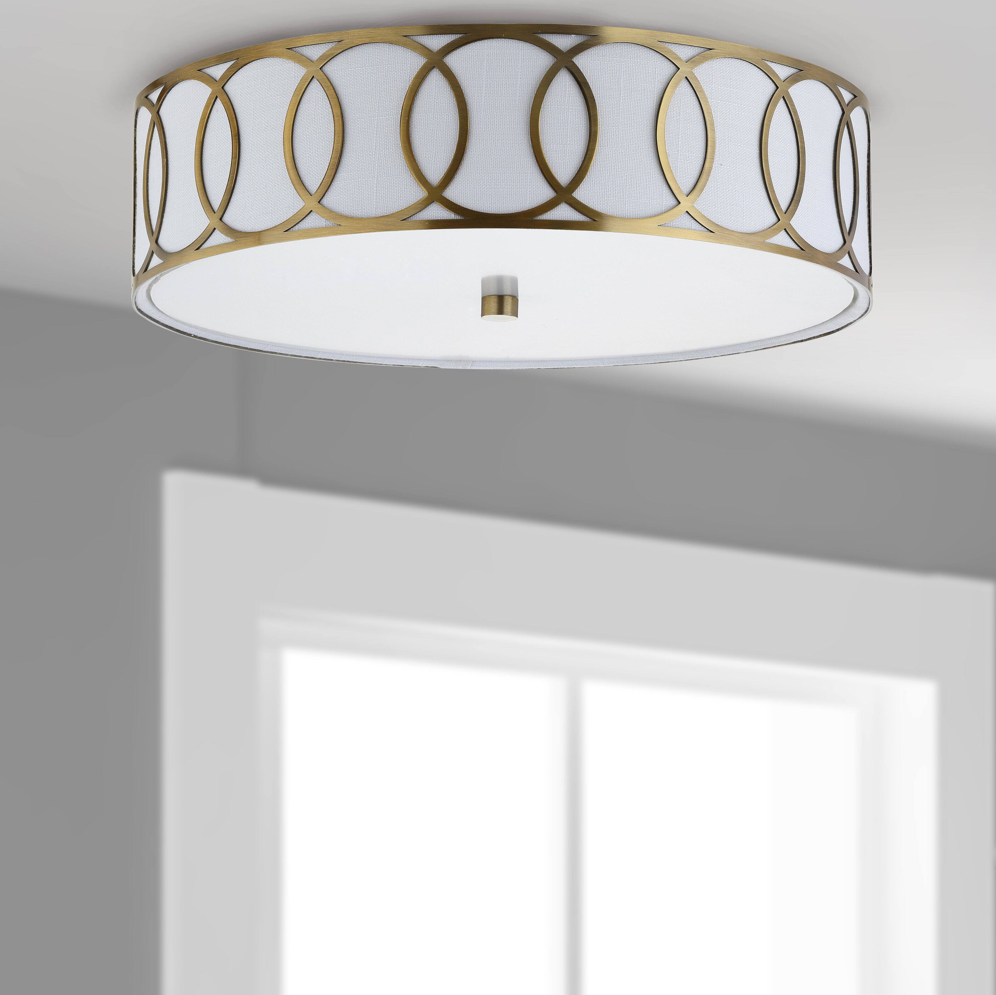 Alt View 4. Jonathan Y - Aria 3-Light 15.5" Metal LED Flush Mount, Brass - Brass Gold.