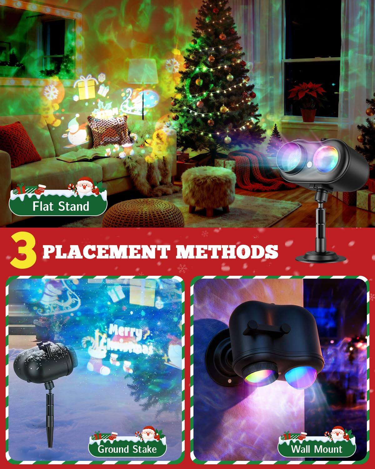 TON Flat Stand 3 PLACEMENT METHODS  
Merry Christmas  
Ground Stake Wall Mount