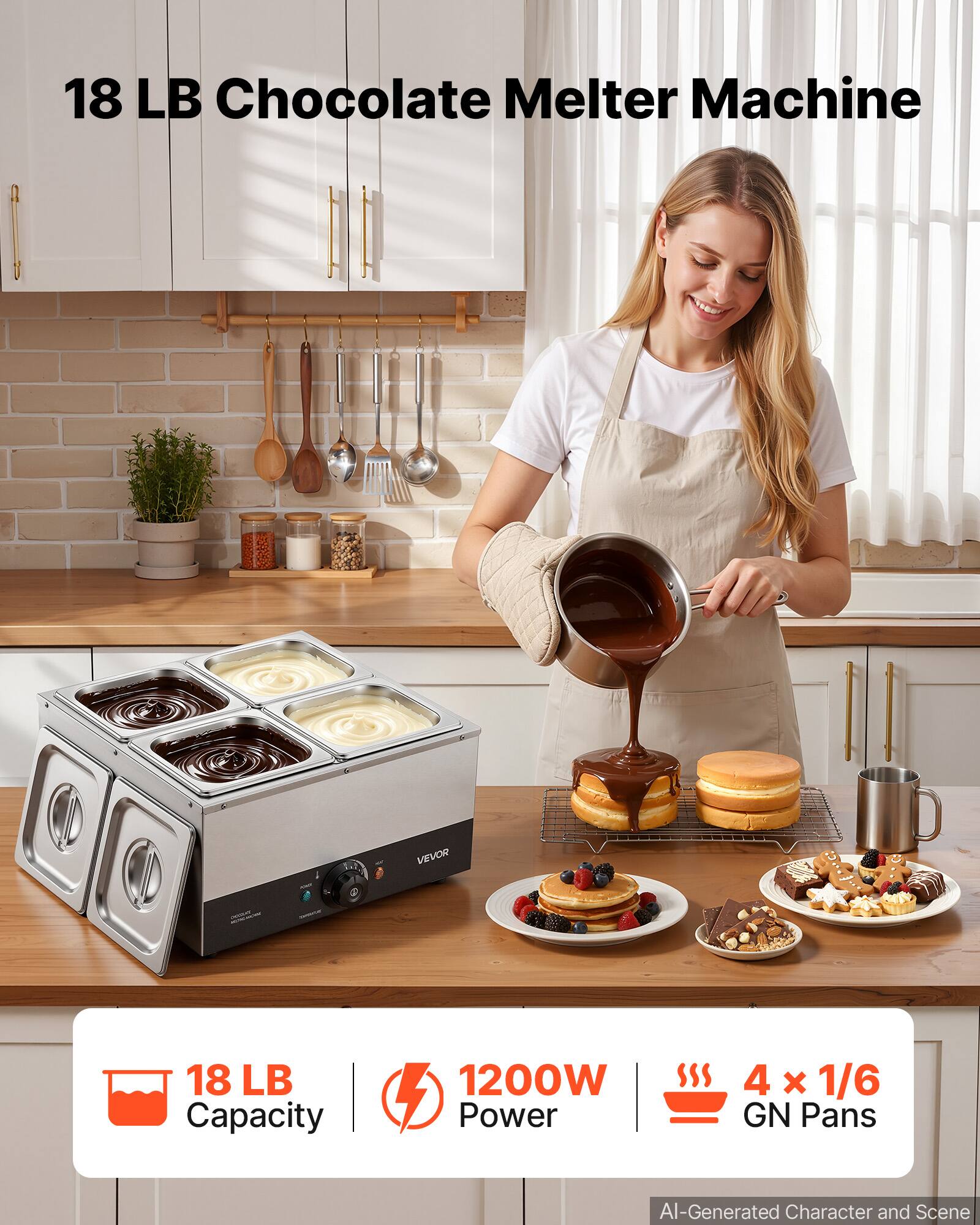 18 LB Chocolate Melter Machine

VEVOR

18 LB Capacity
1200W Power
4 x 1/6 GN Pans

AI-Generated Character and Scene