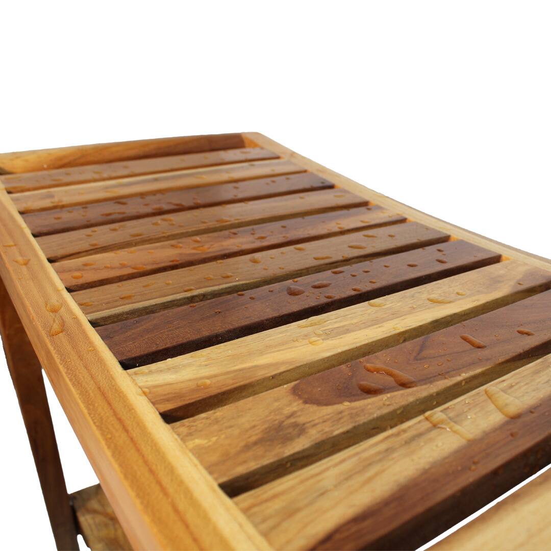 Alt View 1. EcoDecors - EcoDecors Harmony Natural 30" Teak Shower Bench With Shelf- Extended Height- 24" - Earthy Teak - EarthyTeak.