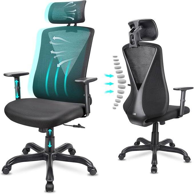 Front. Spaco - Spaco Ergonomic Mesh Executive Office Chair, Adjustable Headrest Armrest Swivel Chair with Storage, for Work and Gaming - Black.