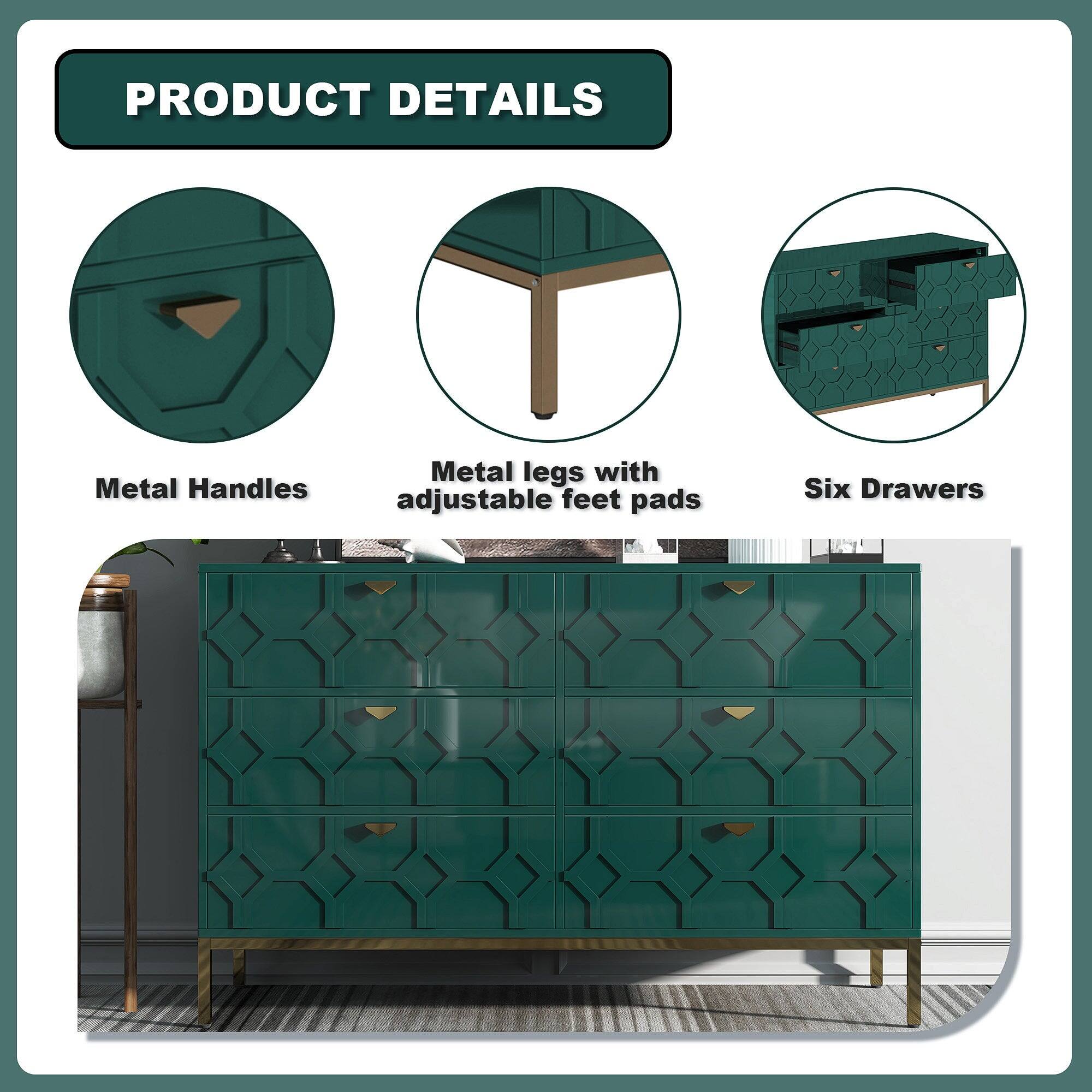 PRODUCT DETAILS

- Metal Handles
- Metal legs with adjustable feet pads
- Six Drawers