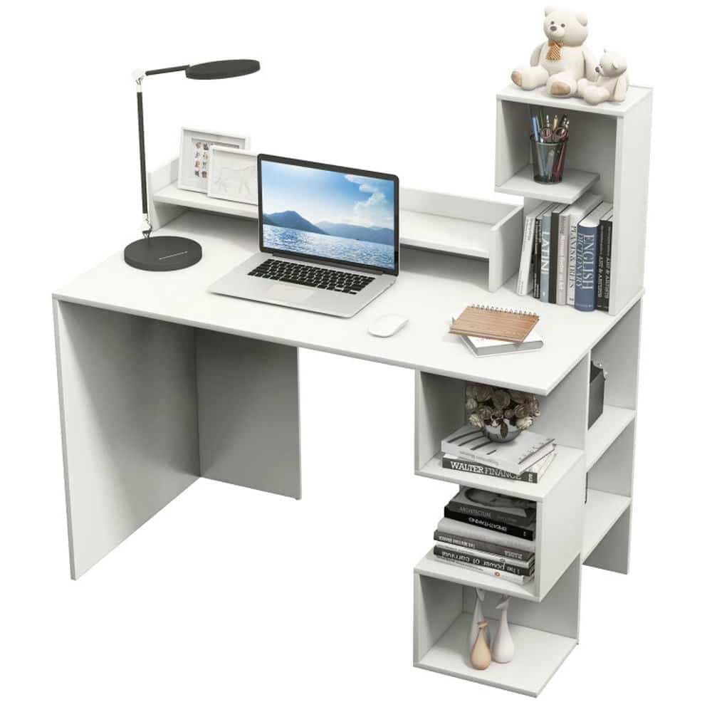 Kadyn - Modern Computer Desk with Storage Bookshelf and Hutch for Home Office- Home Office Desks, Gaming Computer Desks - White