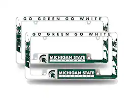 Rico Industries - Michigan State Spartans (Set of 2) Chrome Metal License Plate Frames with Bold Full Frame Design - Multi