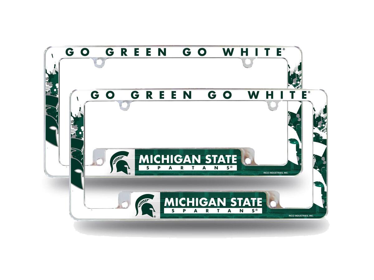 Michigan State Spartans (Set of 2) Chrome Metal License Plate Frames with Bold Full Frame Design