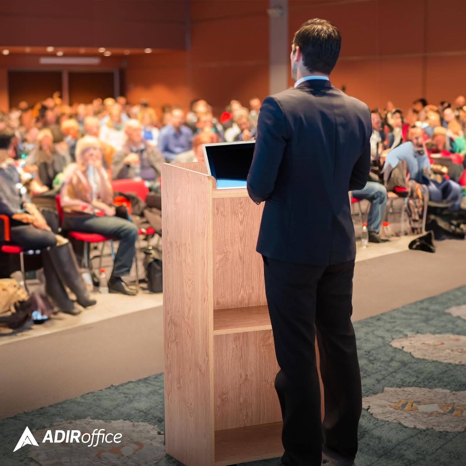 Alt View 7. AdirOffice - Wood Mobile Presentation Lectern Speaker Stand Stand with Shelves - Medium Oak.
