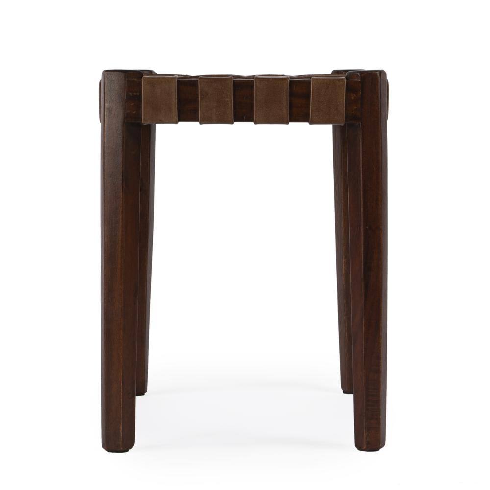 Angle. Butler Specialty - Kerry Leather Woven Stool - Dark Brown.