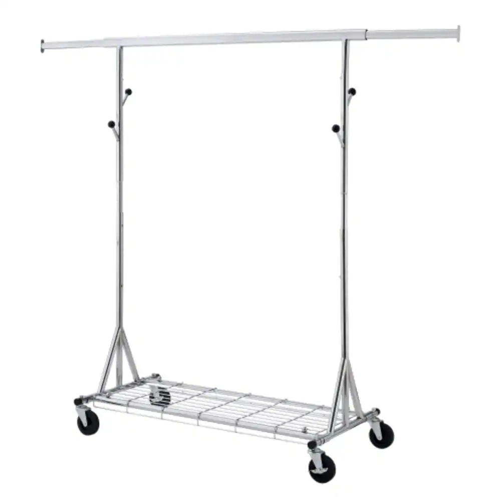 Alt View 4. LUCKY ONE - Adjustable Heavy Duty Rolling Garment Rack 600LBS Collapsible w/ Wheels - Silver.