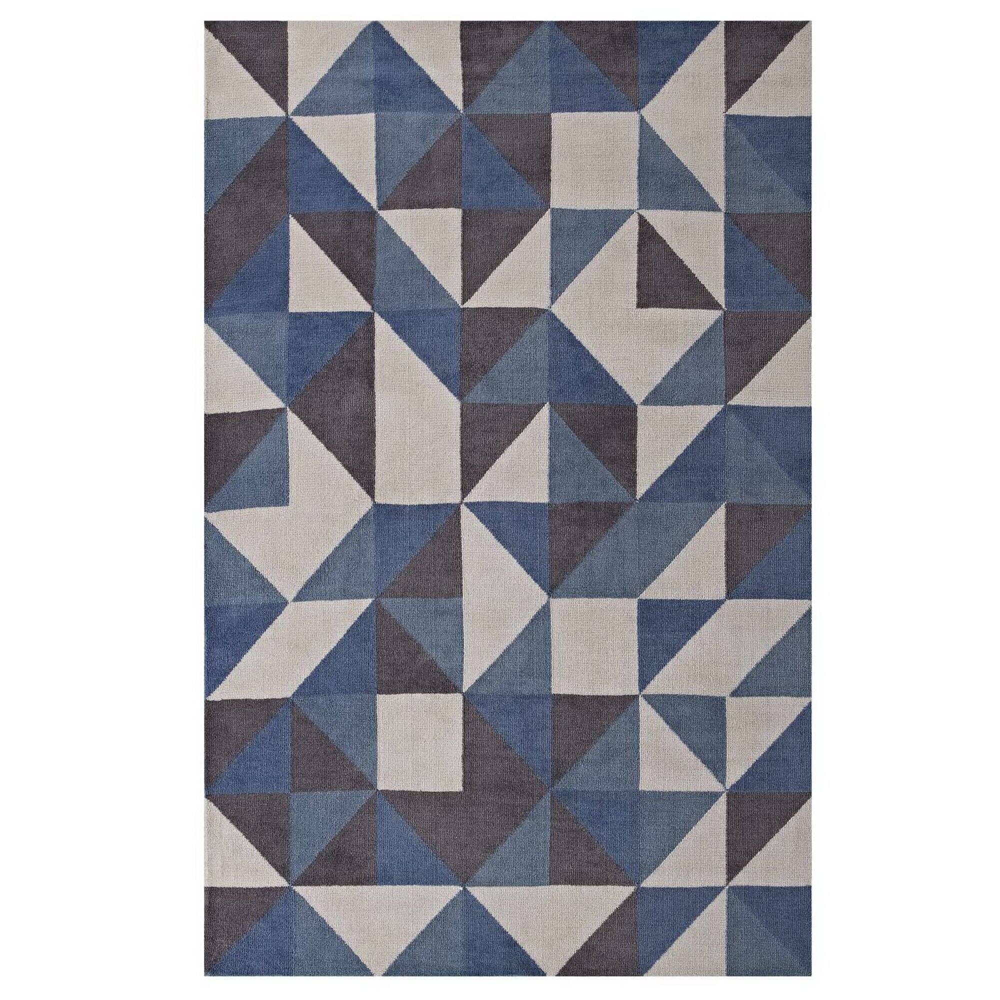 Angle. Modway - Kahula Geometric Triangle Mosaic Area Rug - Blue White and Gray.