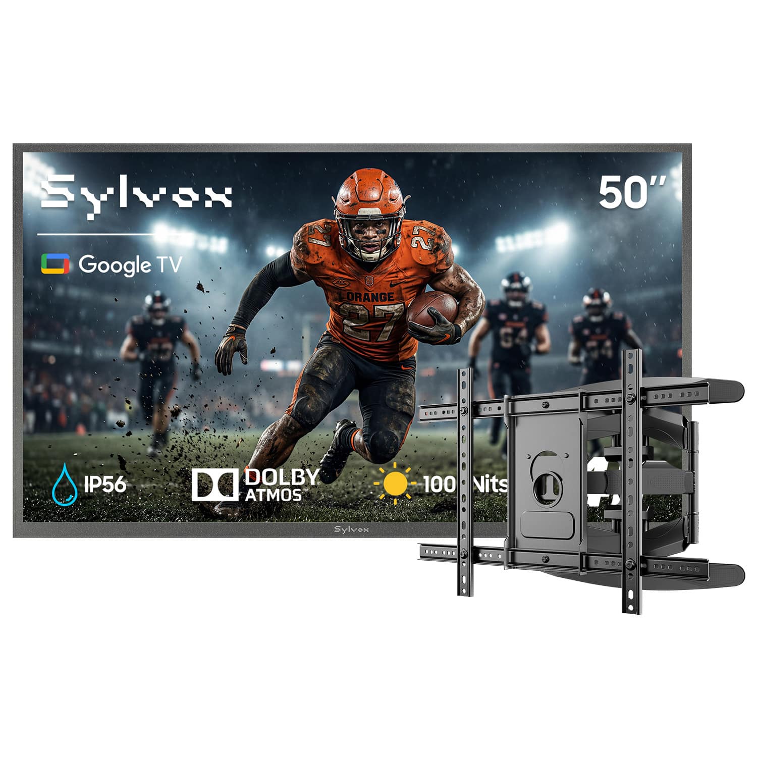 Bundle - Sylvox - 50" Outdoor TV with TV Mount, 1000nits Google Smart TV, IP56 Waterproof Partial Sun Outside TV(Deck Pro3.0)