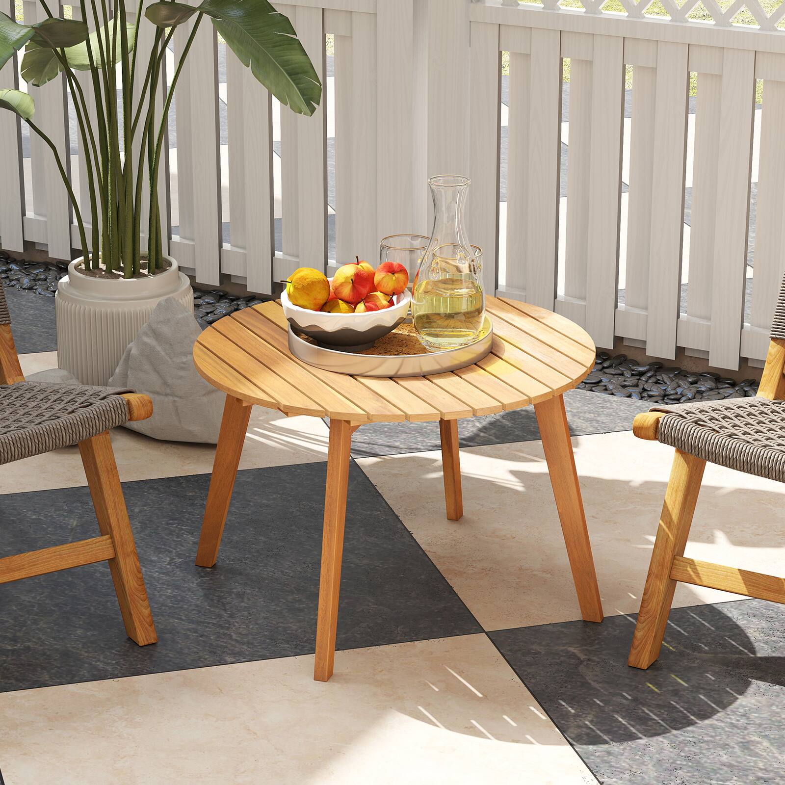 Alt View 3. Gymax - Gymax Outdoor Acacia Wood Side Table Patio 24.5'' Round End Table w/ Slatted Tabletop - Natural.