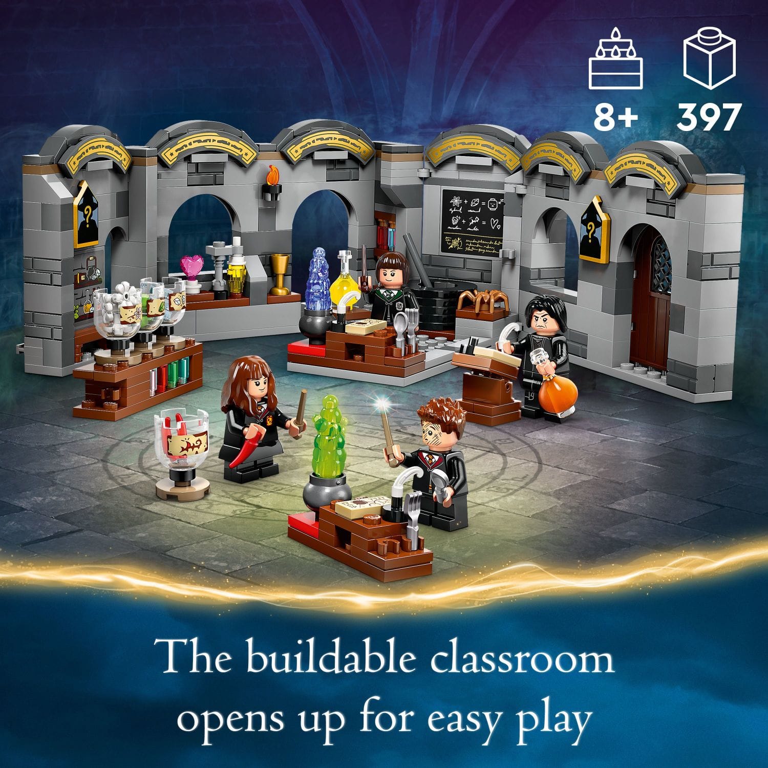 The buildable classroom opens up for easy play.
