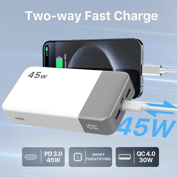 Two-way Fast Charge

86% 45w
86% power
Nobls
PD 3.0 45W
SMART IDENTIFYING 30W
QC 4.0