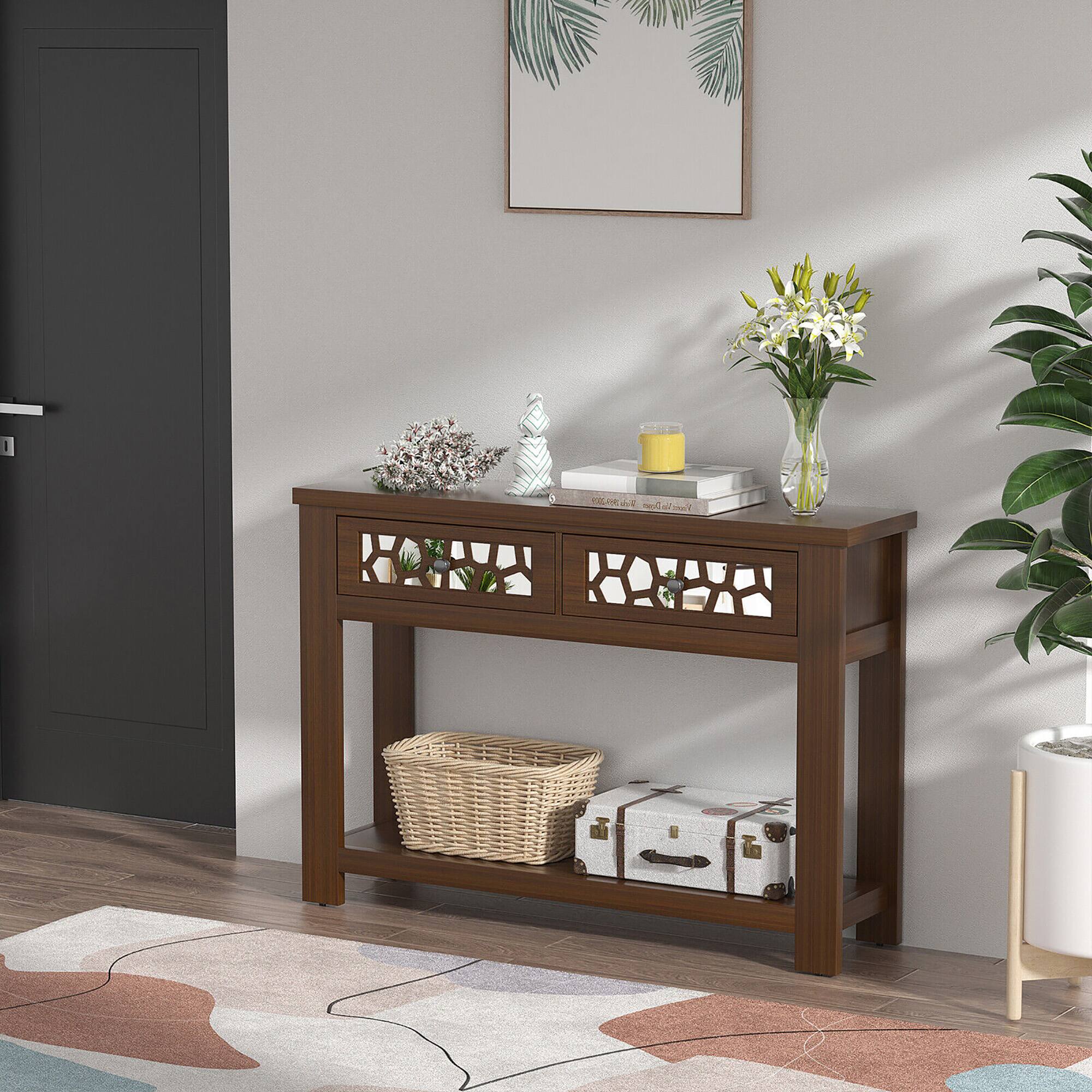 Alt View 2. Gymax - Gymax 2-tier Console Entryway Table w/ Drawers for Living Room Entrance Rustic Brown - Rustic Brown.