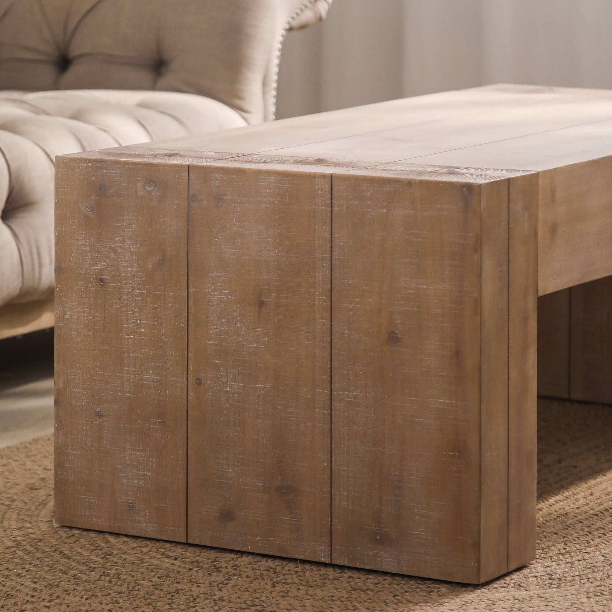 Alt View 2. GOODSILO - Rustic Farmhouse Coffee Table with Distressed Finish Perfect for Living Room Decor - Natural Wood.