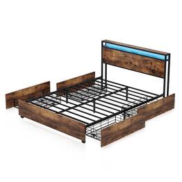 Ecooso - Full Bed Frame with Storage Headboard, Charging Station, No Box Spring Needed, Easy Assembly - Black+Brown