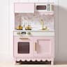 Best Choice Products - Wooden Cottage Kids Pretend Play Kitchen with 5 Accessories and Toy Storage - Pink