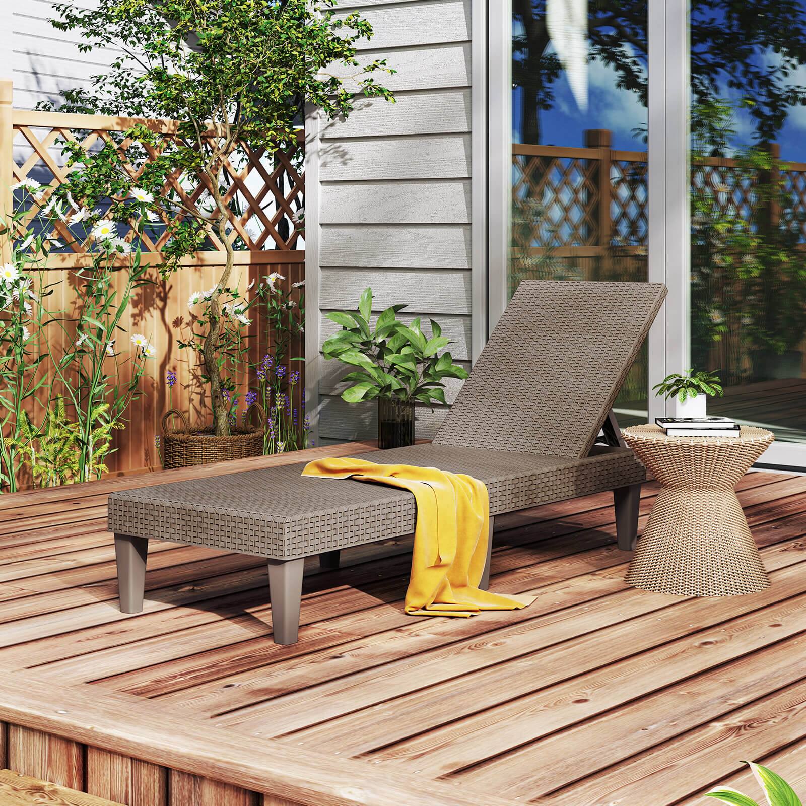 Alt View 1. Costway - Costway 1 PCS Outdoor Chaise Lounger Chair 3-Position Reclining Chair with Waterproof Rattan - Brown.