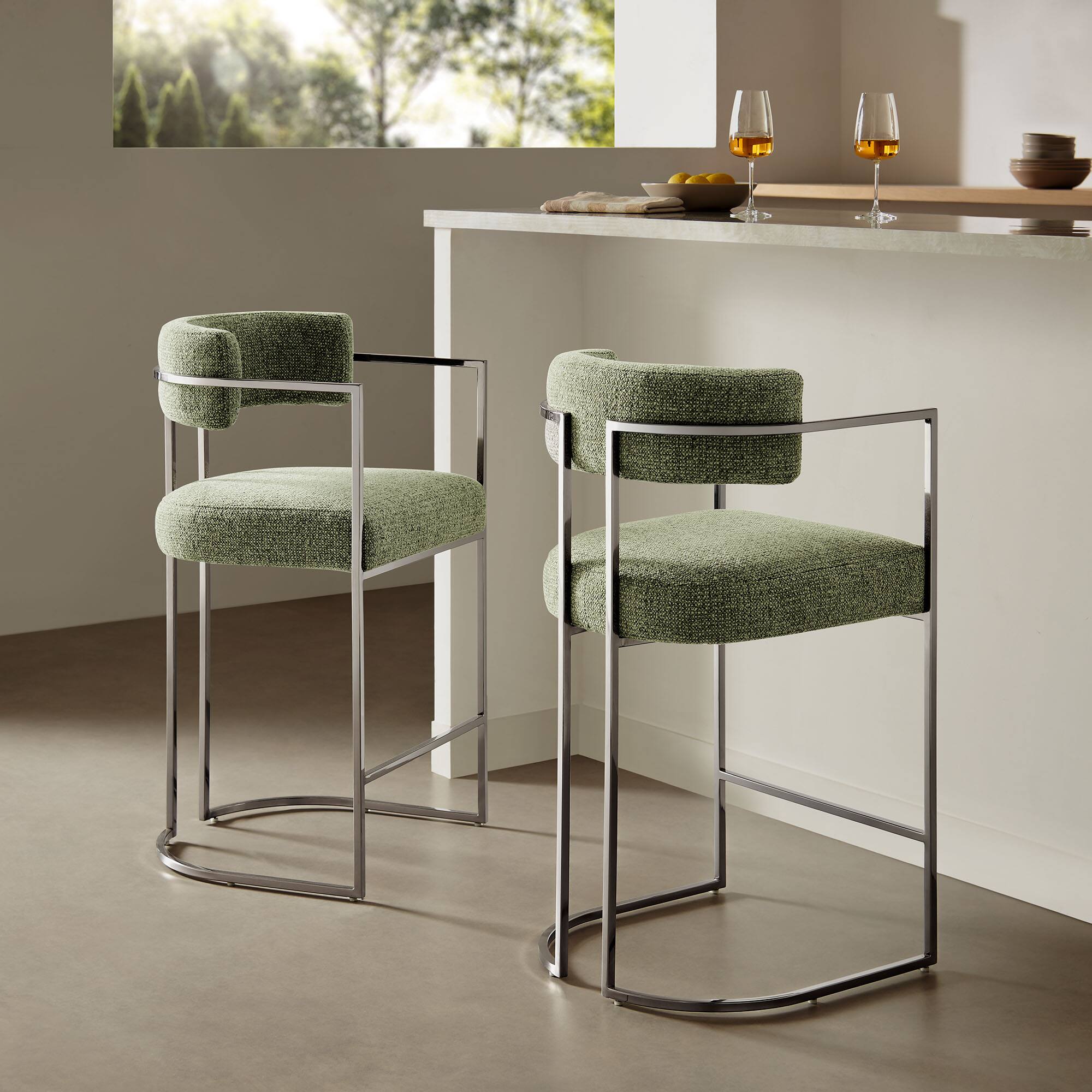 Alt View 5. Modway - Huron Curved Back Fabric and Metal Counter Stool - Silver.