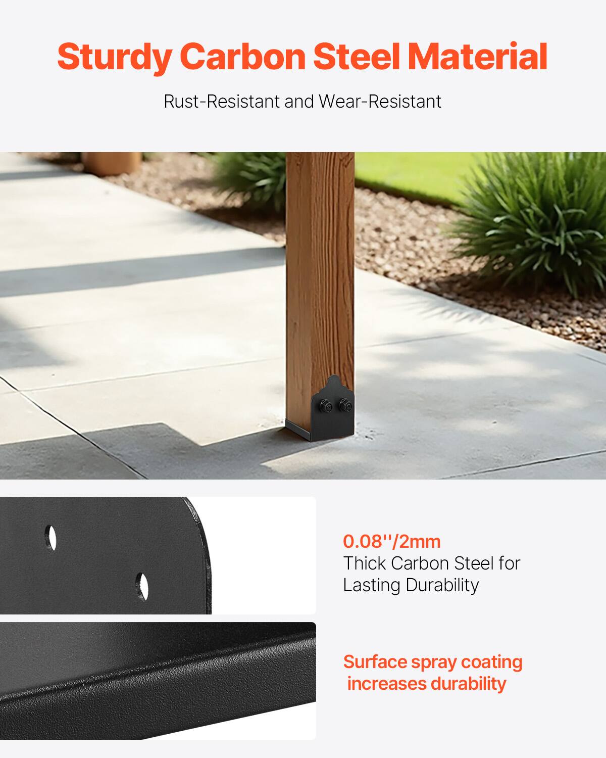 Sturdy Carbon Steel Material  
Rust-Resistant and Wear-Resistant  

0.08"/2mm Thick Carbon Steel for Lasting Durability  

Surface spray coating increases durability