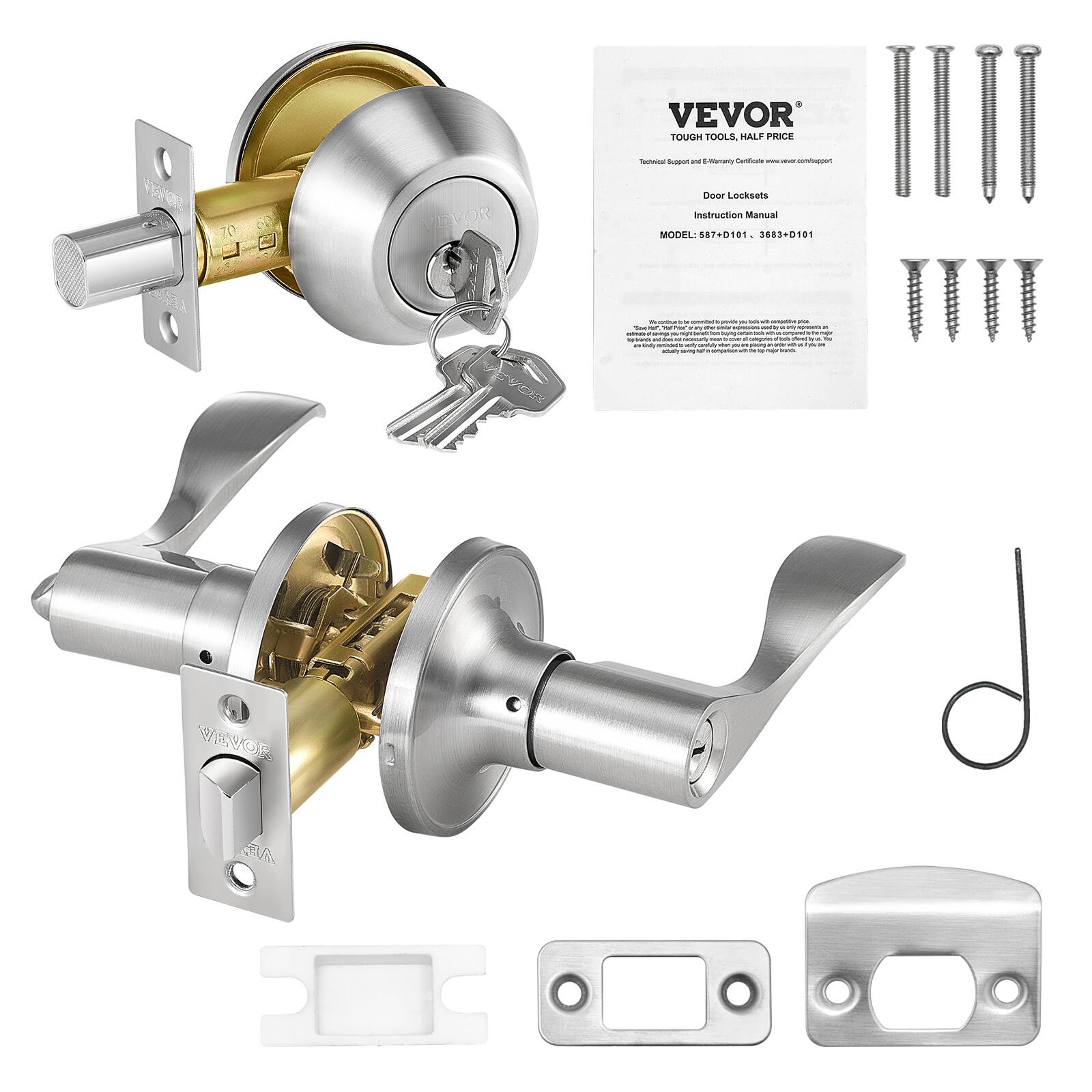 VEVOR TOUGH TOOLS, HALF PRICE
Technical Support & Warranty Certificate
Door Locksets
Instruction Manual
MODEL: 587+D101, 3683+D101