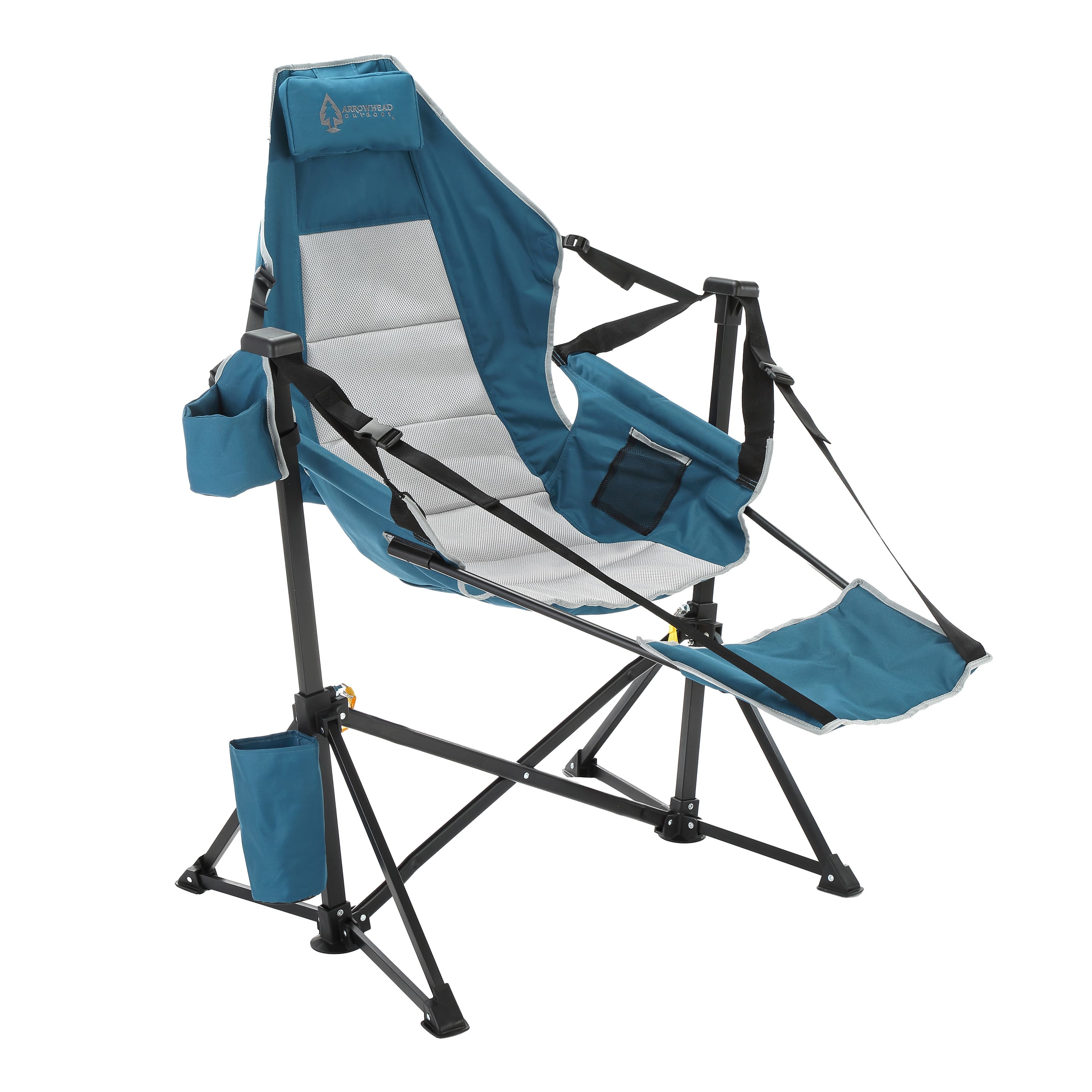 Arrowhead - Outdoor KKS0370U Folding Hammock Camp Chair with Detachable Footrest, Padded Headrest & Seat, 300 lb Capacity - Blue