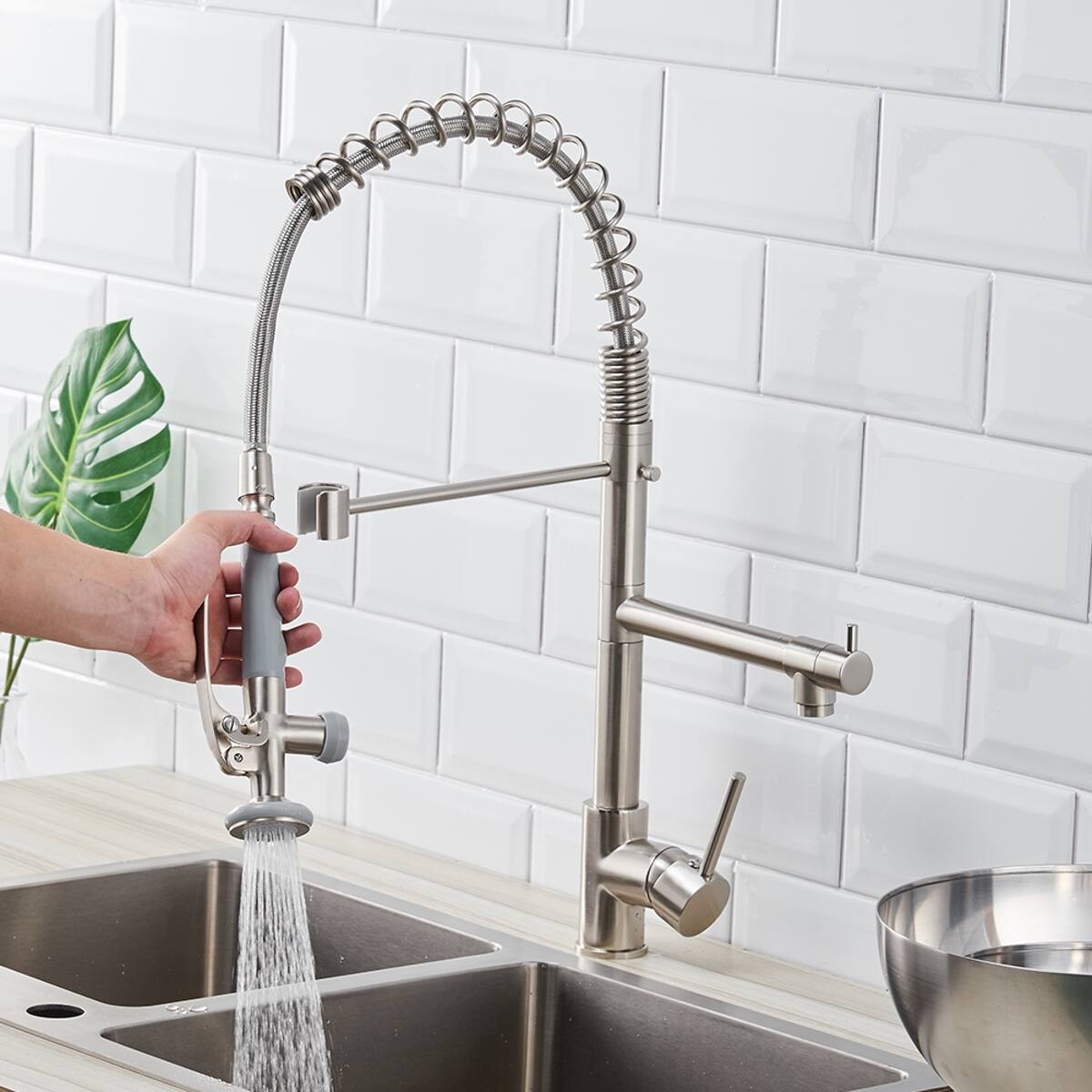 Alt View 1. Ropilly - Ropilly Commercial Kitchen Faucet Brushed Nickel Pull Down Sprayer with Pot Filler Single Handle - Brushed Nickel.