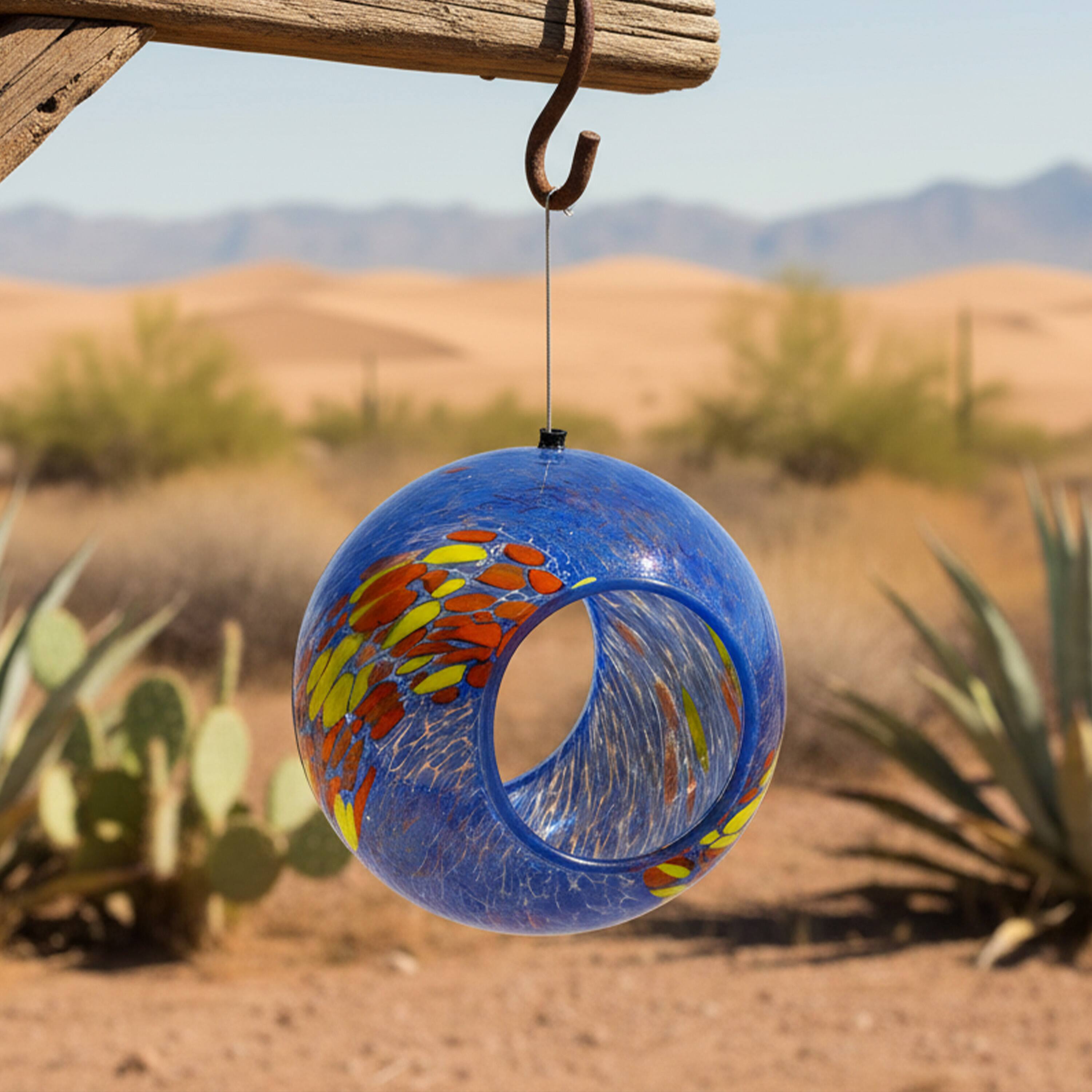Alt View 9. Sunnydaze - Solar Glass Fly-Through Hanging Bird Feeder - 6" - Fire and Ice.