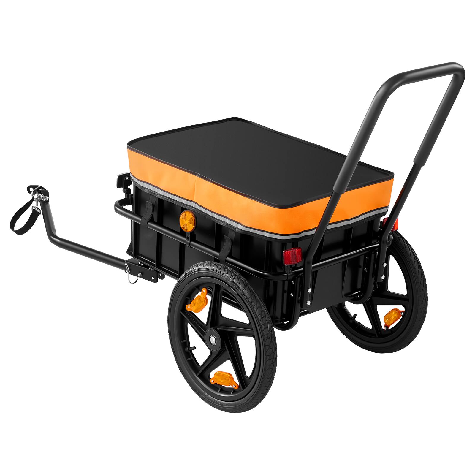 Alt View 5. VEVOR - Bike Cargo Trailer 100 lbs 2-in-1 Pushcart Heavy-Duty Bicycle Wagon, Cart with Waterproof Cover, 7 in & 16 in Wheels - Black.