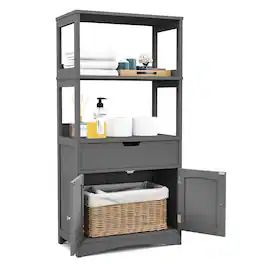 Gymax - Bathroom Storage Cabinet w/Drawer Shelf Cupboard Floor Cabinet Grey - Gray