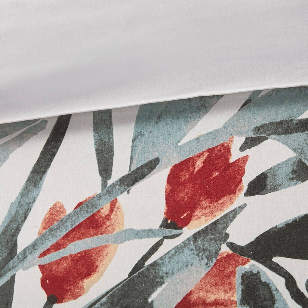 Alt View 5. Gracie Mills - Gracie Mills 3-Piece Modern Floral Print Cotton Duvet Cover Set - Peach/Off-White.