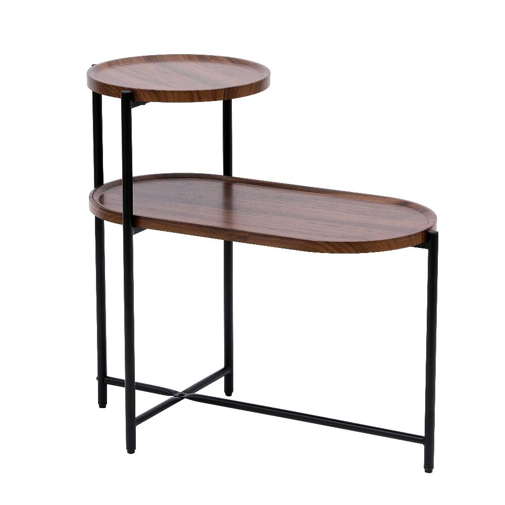 Alt View 9. Loheer - Loheer Small Coffee Table 2-Tier Modern Sofa Side Table Walnut Brown End Table with Wood Storage Shelf for Living Room - Walnut Brown.