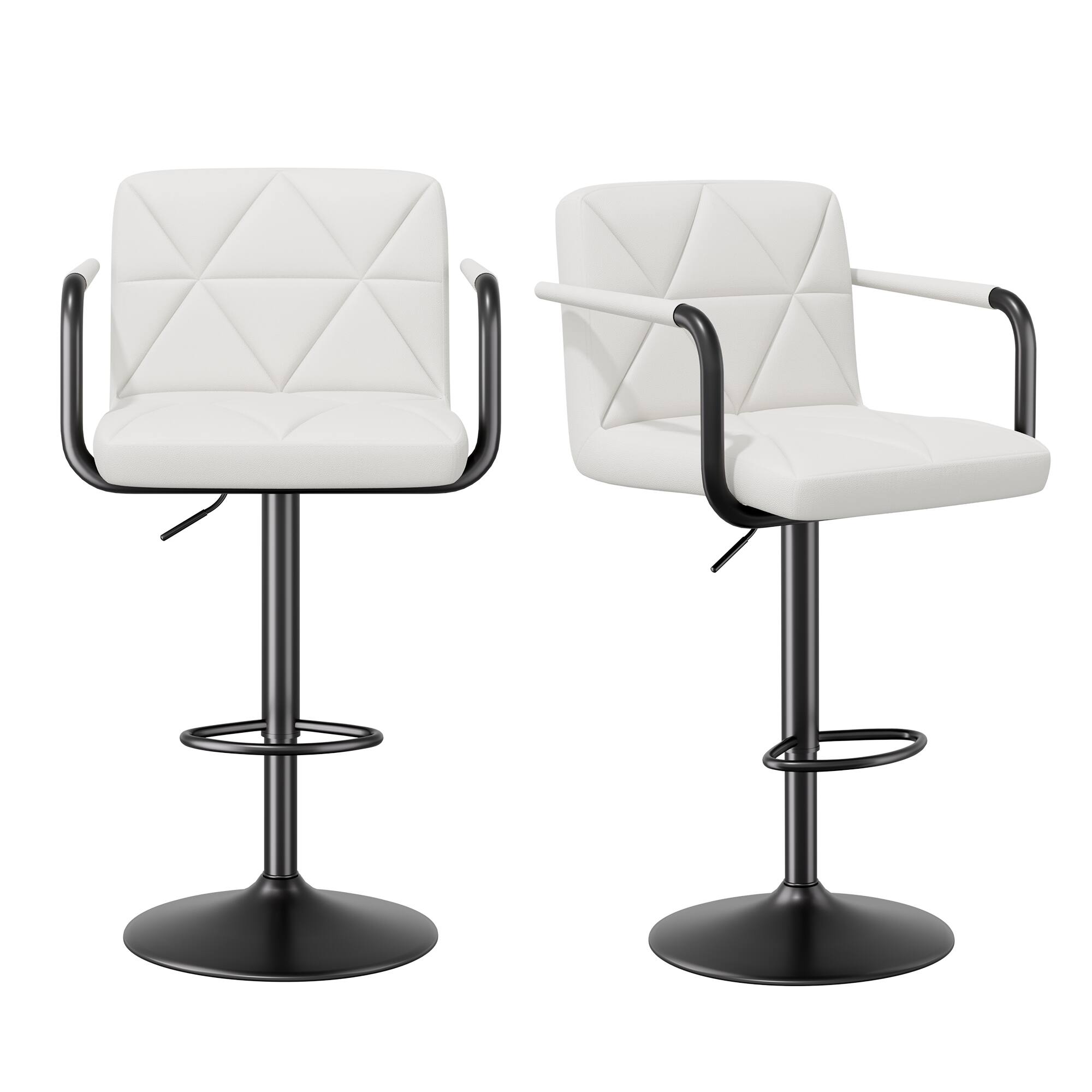 Alt View 6. HTUTWOO - PU Leather Bar Stools Set of 2, Swivel Counter Height Chairs, Airlift Barstools with Back and Arms for Kitchen, Pub - White.
