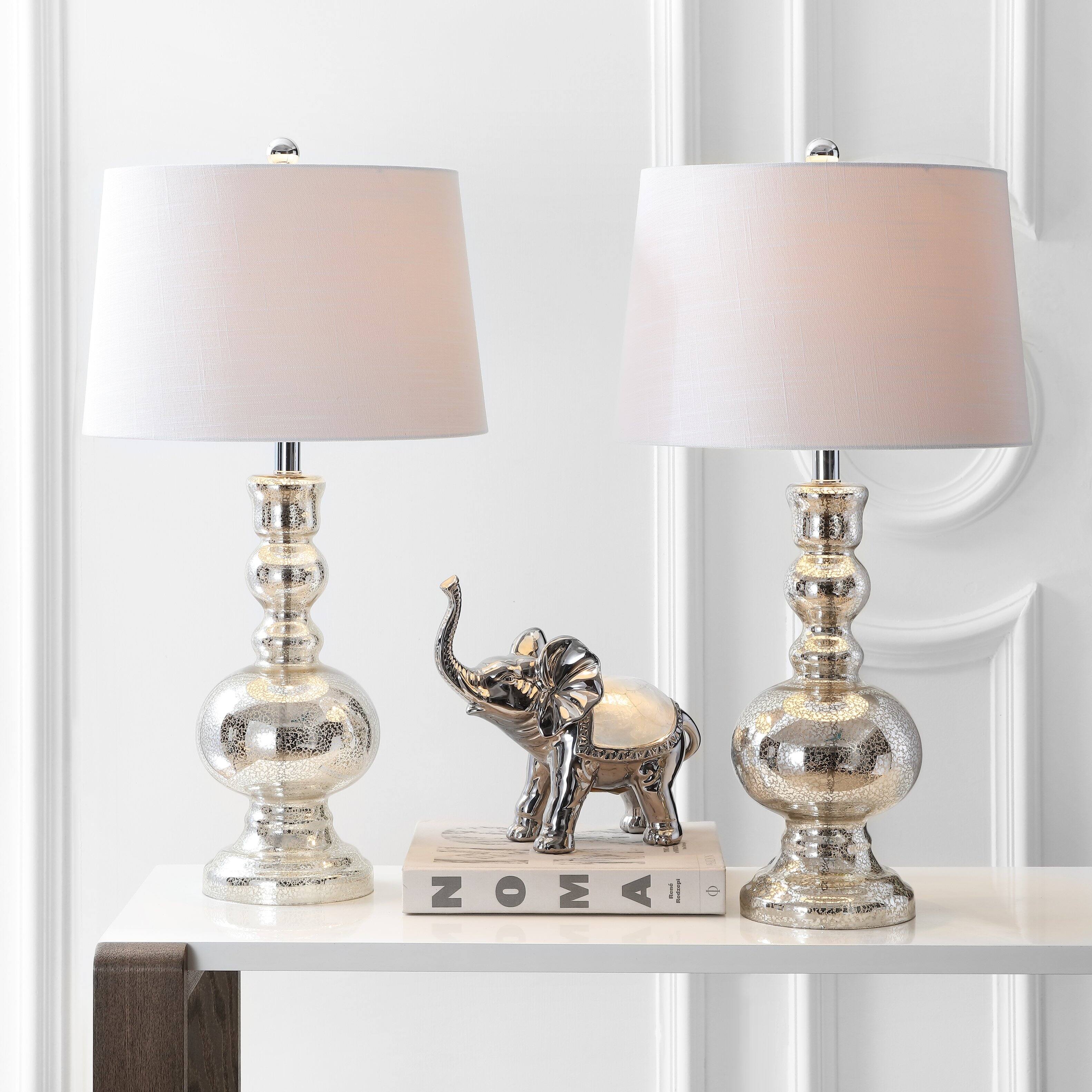 Alt View 1. Jonathan Y - Genie 28.5" Glass LED Table Lamp, Mercury Silver (Set of 2) - Mercury Silver.