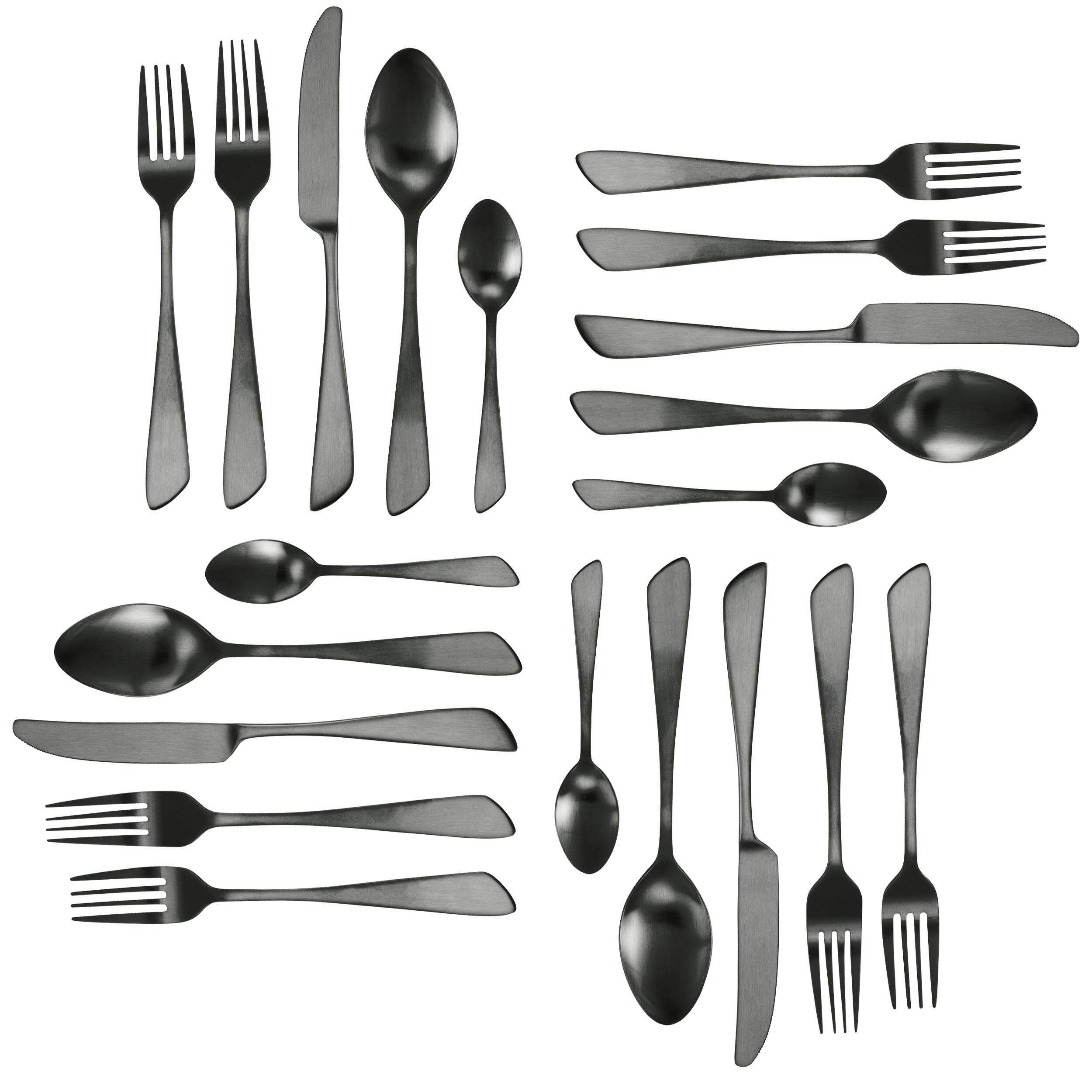 Alt View 4. MegaChef - MegaChef Gibbous 20 Piece Flatware Utensil Set, Stainless Steel Silverware Metal Service for 4 in Black - Black.