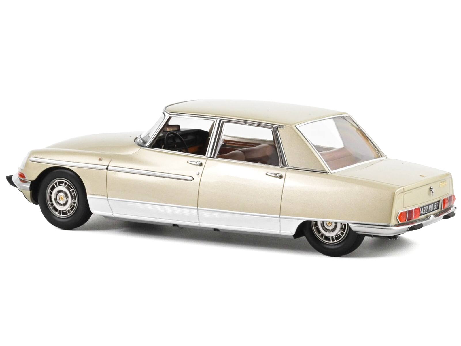 Angle. Norev - 1969 Citroen DS 21 Lorraine Champagne Gold Metallic 1/18 Diecast Model Car by Norev - Gold Metallic.